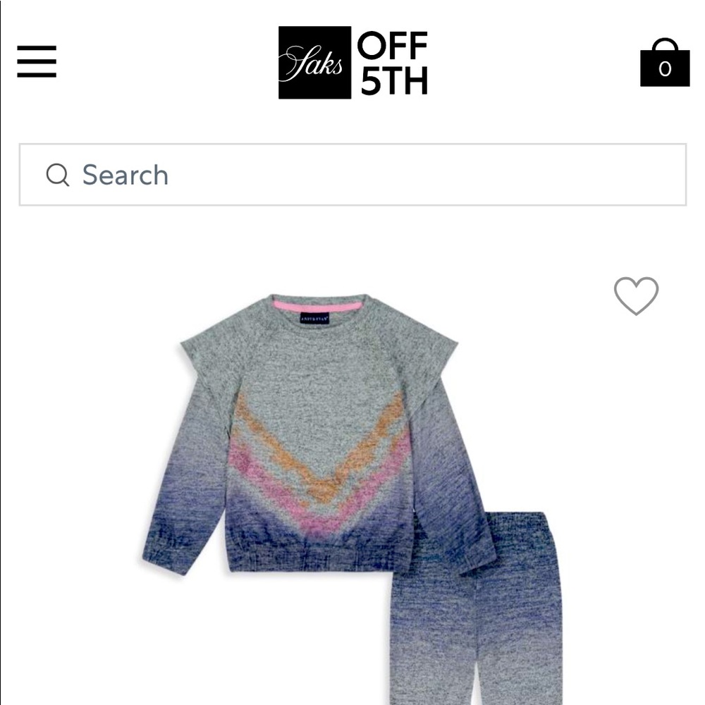 Andy & Evan 4T super soft 2-Piece Dip-Dye Ruffle Sweat Suit Set